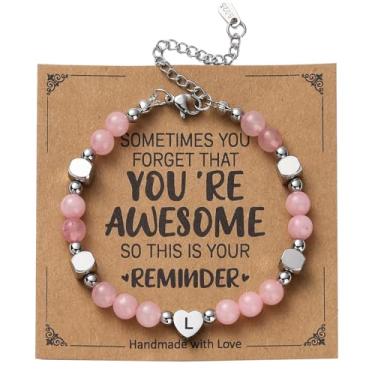 Imagem de PREJOY Pulseiras de contas pequenas para mulheres, presente de contas inspirador moderno com a letra A-Z para ela, mãe, esposa, amigas, irmãs no dia dos namorados, aniversário, Natal, Páscoa, Medium