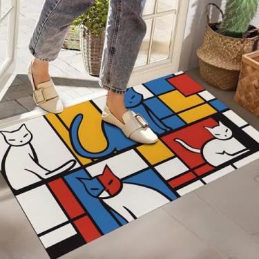 Imagem de Tapete de porta interior de gato artístico, tapete de porta da frente, entrada externa, 43 x 75 cm, tecidos não tecidos, capacho antiderrapante, tapetes de boas-vindas para cozinha, quarto, sala de