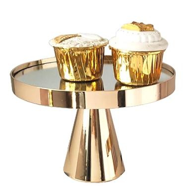 Imagem de ROSE CREATE Suporte Redondo De Metal Para Bolo 8" Com Prato Superior Espelhado, Pedestal Dourado Cupcakes Fondant E Frutas, Utensílios Assar, Artigos Festa Aniversário Casamento, Peça Central
