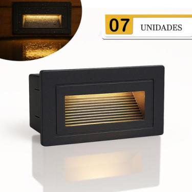 Imagem de 7 Balizador Escada Externo Preto Embutido Retangular Lup52 - Acende a 
