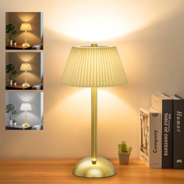 Imagem de Luminária de Mesa LED com Base Metálica, 3 Temperaturas de Cor, Controle por Toque, Abajur de Tecido Bege, USB 3V, Bege