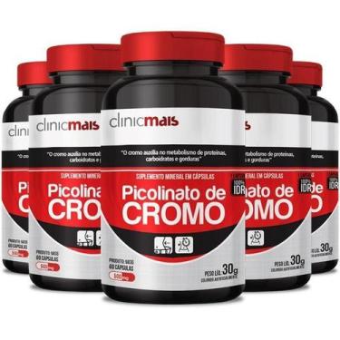 Imagem de Kit 5 Picolinato De Cromo 500Mg Clinicmais 60 Cápsulas
