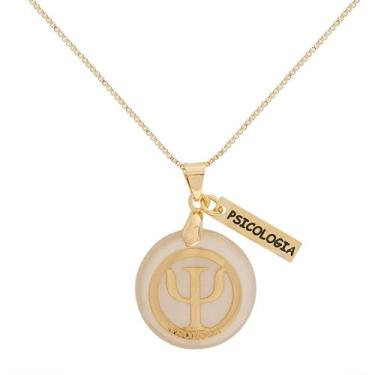 Imagem de Colar Profissão Psicologia com Pingente Madrepérola – Corrente Veneziana 45 cm, Hipoalergênico, Presente para Psicólogos e Formaturas