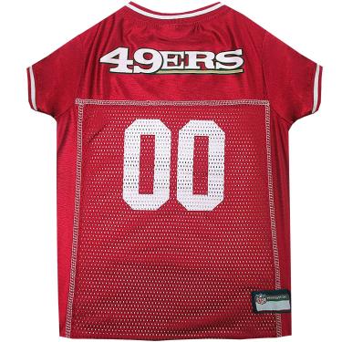 Imagem de NFL San Francisco 49ers Camiseta para cães, tamanho: grande. Melhor fantasia de camisa de futebol para cães e gatos. Camisa de jérsei licenciada