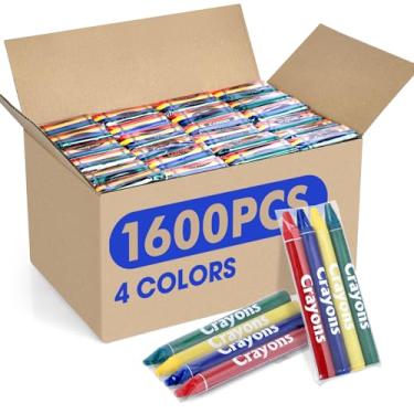 Imagem de FUMILE 400 conjuntos de 4 cores (1600 gizes de cera a granel), pacotes individuais de giz de cera a granel, mini giz de cera não tóxico para lembrancinhas de festa infantil, restaurantes, material