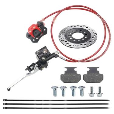 Imagem de Calibrador de sistema de freio a disco hidráulico traseiro, PRO BAT, conjunto de freio de mão traseiro quadriciclo de quadriciclo mestre vem com pastilhas de freio para 50cc 70cc 90cc 110cc 125cc 150cc Quad Bike ATV Buggy, vermelho