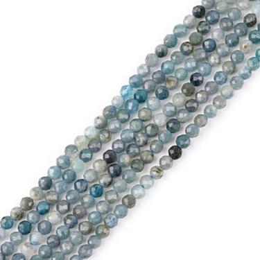 Imagem de GEM-Inside Grau AA Azul Claro 2 mm Pedra Turmalina Natural Quartzo Facetado Redondo Pequeno Espaçador Contas para Fazer Joias Pulseira Brincos Berloques Fio Completo 38 cm