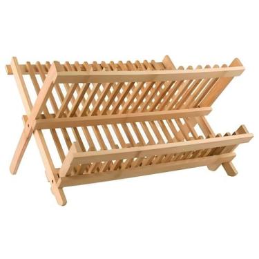 Imagem de Escorredor de Louça Dobrável de Bambu 43cm para Pratos e Copos - Wari