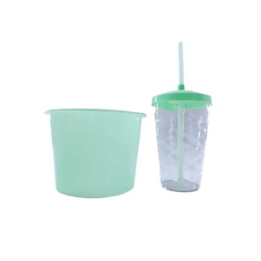 Imagem de 34 Kits Cineminha Balde 1,5 Litros +copo Twister 500ml (transp. com TAMPA Verde Água)