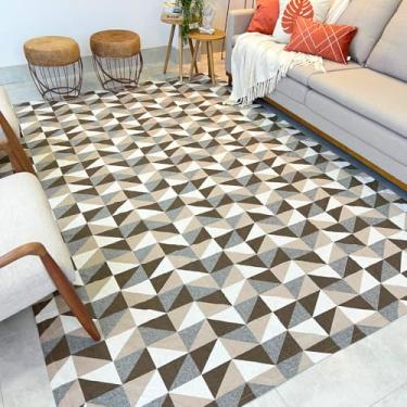Imagem de Tapete Quarto Grande 2x2,5m Marrom Geométrico Macio Decorativo Aconchegante e Antiderrapante