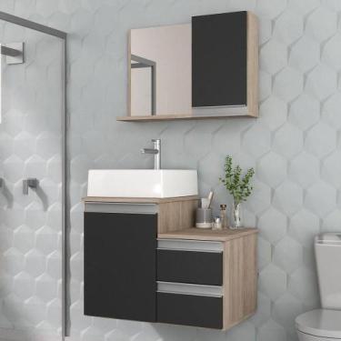 Imagem de Conjunto Gabinete Banheiro Cross 60 (gabinete+espelheira+cuba) Madeira