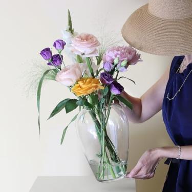 Imagem de Vaso de vidro grande de 25 cm para centros de mesa, vaso alto transparente moderno decorativo para flor, decoração de casa, casamento, sala de estar, mesa de jantar, escritório, entrada, prateleira