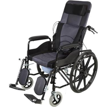 Imagem de Cadeira De Rodas Reclinável Completa, Cadeiras De Rodas Reclináveis De Encosto Alto, Máquina De Deslocamento De Cadeira De Rodas Móvel Confortável Ao Ar Livre Dobrável Para Adultos, Black