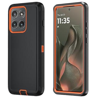 Imagem de Qinmay Capa de telefone para Motorola Moto Edge 5G 2025, capa de telefone resistente à prova de choque e à prova de quedas com 3 camadas para Moto Edge 2025 (preto laranja)