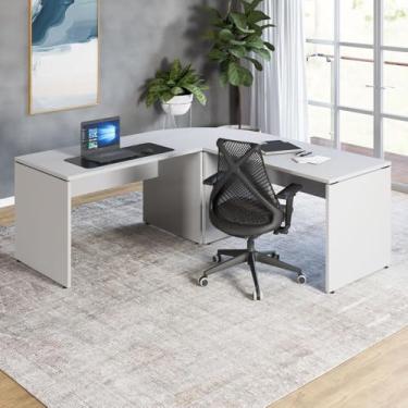 Imagem de Mesa L para Escritório Home Office Tampo 25mm (Cinza)