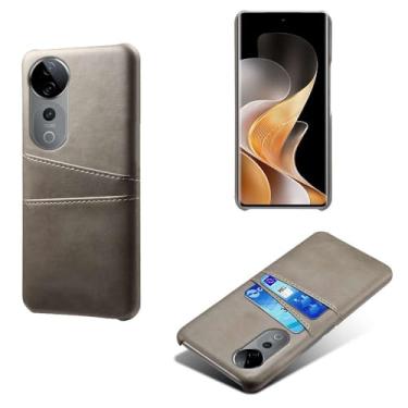Imagem de Capas Compatível com VIVO S19 PRO 5G,Caso de couro PU-Tampa de telefone a prova de choque com 2 slots de cartão,Proteção anti-impressão digital e anti-gota-Grey