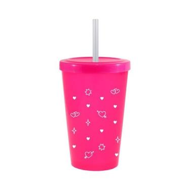 Imagem de Copo Tampa Canudo 300mL Rosa Neon Colecao AMOR Cupido - Bb Store