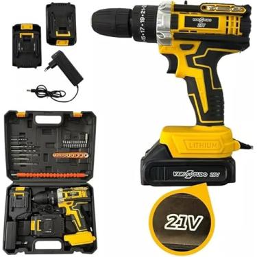 Imagem de Parafusadeira Furadeira Martelete Com 2 Baterias 21V Recarregaveis Maleta Soquetes Pontas Brocas Kit Completo