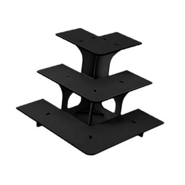 Imagem de IEUDNS Suporte de canto para mesa de varejo de 3 níveis para produtos, suporte para velas, sabonete, madeira com prateleiras, portátil para bancadas de, Arco Preto