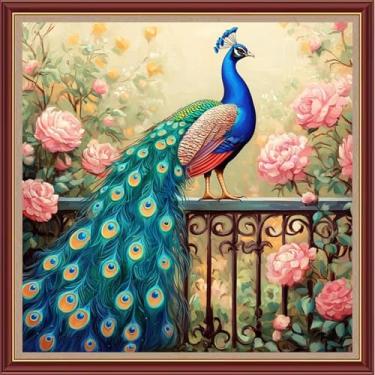 Imagem de Dooxvey Kits de ponto cruz para adultos iniciantes, gama completa de kits de ponto cruz estampados kits de bordado para iniciantes, padrões de ponto cruz de 11 ct - flor azul pavão 45,7 x 45,7 cm