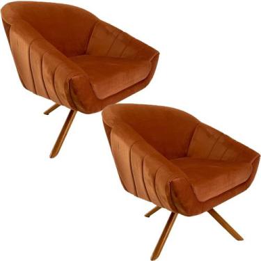 Imagem de Kit Duas Poltrona Giovana Base Giratória Ferro e Madeira em Sued Premi