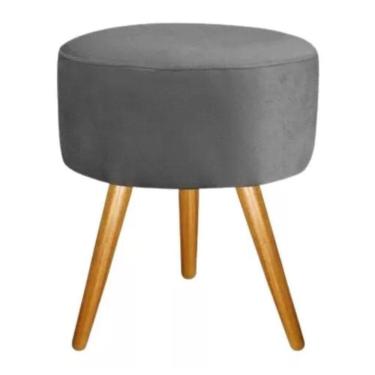 Imagem de Puff Banqueta Retro Redondo Suede Luxo Decora-cinza