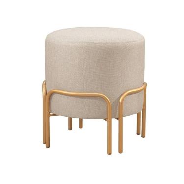 Imagem de Puff Redondo Torvi Em Linho E Base Metal Dourado Linho Bege Claro