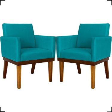 Imagem de Kit 2 Poltronas Decorativa Para Sala Recepção Consultório Escritório Base Em Madeira Divine Suede