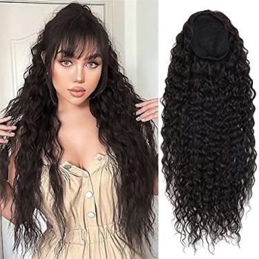 Imagem de Meepo Extensões de rabo de cavalo encaracolado de 76 cm Sintético Onda Profunda Cordão Rabo de Cavalo para Mulheres Negras Sensação de Cabelo Humano com Clipe em Rabo de Cavalo Grosso Peruca Marrom