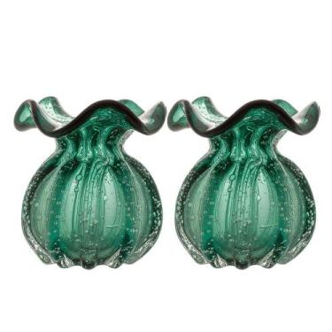 Imagem de Kit 2 Vaso de Vidro Murano Flor Plantas Arranjos Verde Esmeralda Troux