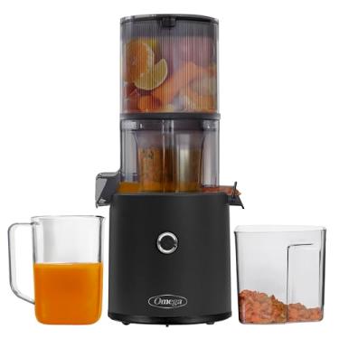 Imagem de Omega JC2022BK11 Extrator de frutas e legumes com mastigação lenta, série sem esforço para suco em lote com funil extra grande para não preparar, capacidade de 1,927 g, plástico, preto