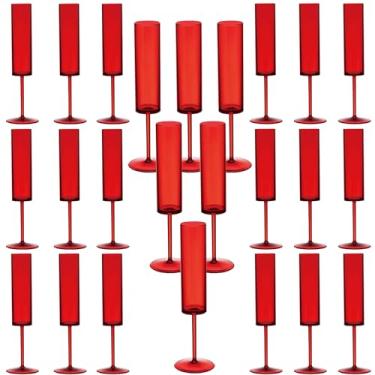Imagem de Taças de champanhe de plástico vermelho, 24 peças de taças de champanhe transparentes reutilizáveis à prova de estilhaçamento, 170 g, acrílico, inquebrável, elegante, festa, bebendo, coquetel, vinho