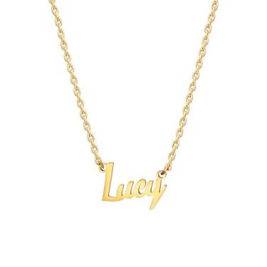 Imagem de MOMOL Colar com nome de aço inoxidável banhado a ouro 18 K, colar personalizado com nome personalizado, colar de placa de identificação para mulheres, Small, Banhado a ouro, Sem Pedra Preciosa