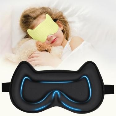 Imagem de Pyopbow Máscara De Dormir Infantil: Com Contorno 3D, Venda E Alça Ajustável, Capa Para Meninos, Meninas Adolescentes, Espuma Viscoelástica Sem Pressão (Amarela)