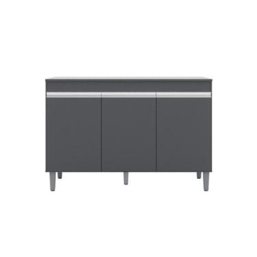Imagem de Balcão Cozinha Manu 120 cm Com Pés 3 Portas Sem Tampo Cinza - AJL Móve
