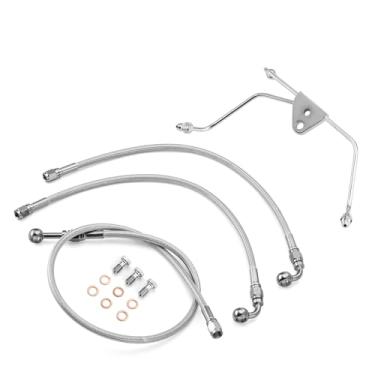 Imagem de Mofun 45" Extended Length Hydraulic Stainless Steel Front Brake Line Kit Non-ABS Compatible with Harley Touring Street Glide Road Electra Glide Road King 2008-2013, Fit 16"-18" Handlebar Chrome