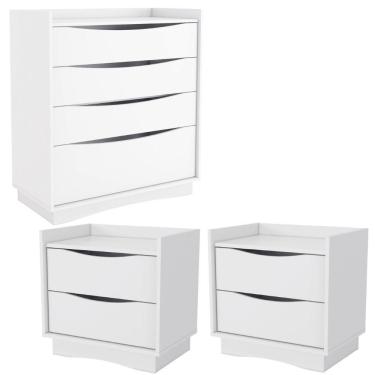 Imagem de Comoda 4 Gavetas 02 Mesas De Cabeceira 2 Gavetas M26061 Kappesberg Branco