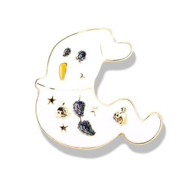 Imagem de Broche de fantasma branco fofo para mulheres homens unissex banhado a ouro esmaltado glitter desenho animado Halloween broches lapela chapéu bolsa terno colarinho vestido acessórios moda feriado