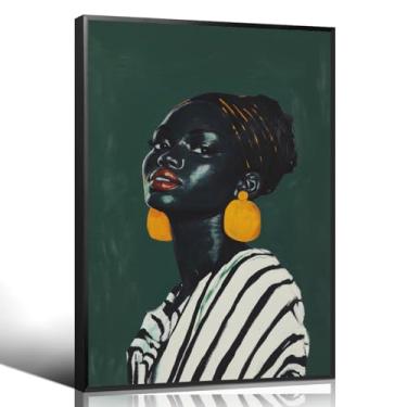 Imagem de ytreyoimro Arte de parede em tela afro-americana, pôster verde estético de menina negra, impressão de arte minimalista de pessoas negras, arte moderna afrocêntrica para dormitório feminino 20 x 30 cm