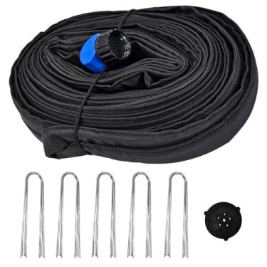 Imagem de Socpuro Conjunto de mangueira de imersão plana de jardim, mangueiras de gotejamento de 1,27 cm x 22 m com 25 peças de estacas, tubo de irrigação por gotejamento de camada dupla economiza água para