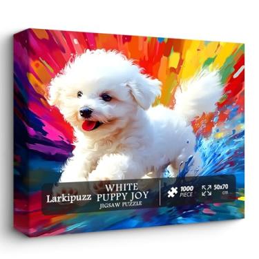 Imagem de Dog Jigsaw Puzzles 1000 Pieces, Larkipuzz Cute Puppy Puzzles for Adults Bichon Frize, Impossible Gradient Colorful Rainbow Art Theme as Wall Decor
