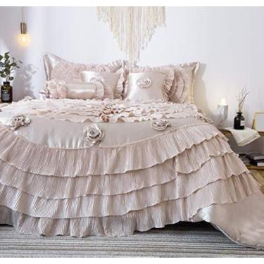 Imagem de Conjunto de roupa de cama com edredom Tache Satin Ruffle Floral Champa