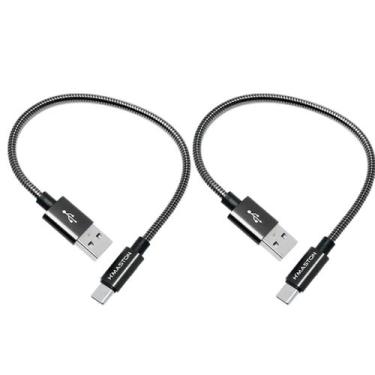 Imagem de Kit 2 Cabo Carregador USBxTipo-C Curto USB-C Metal Blindado Reforçado 
