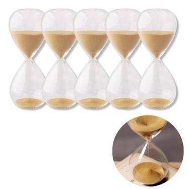 Imagem de Kit Com 5 Ampulhetas Decorativas Vidro Areia Fina Dourada Branca Prata