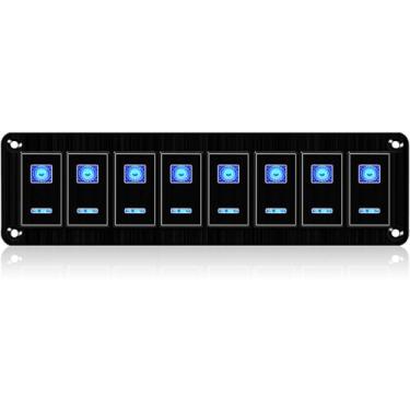 Imagem de xhtechnology Painel De Interruptores Basculantes, 8 Alumínio 12V/24V, 5 Pinos Liga/Desliga, Led Azul, Para Carro, Automóveis, Barcos, Caminhões, Motocicletas, Jipes, Trailers, Utv