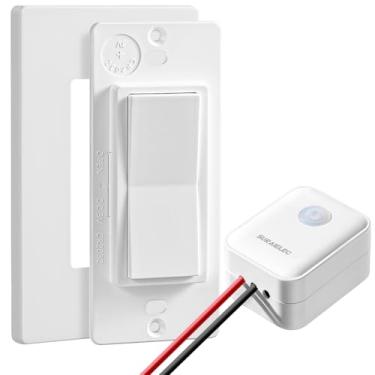 Imagem de SURAIELEC Kit de interruptor e receptor de luz sem fio – sem necessidade de fio neutro, alcance de 30 m, interruptor de parede basculante decorador, sem fiação ou WiFi, controle remoto para iluminação
