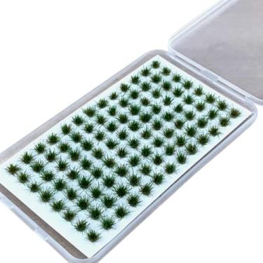 Imagem de 104 peças mini tufos de grama aglomerados modelo de terreno fazendo grama arbustos arbustos grama artificial miniatura cenário estático gramíneas trem ferroviário paisagem plantas decorações com caixa