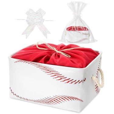 Imagem de Wonderjune 3 cestas de armazenamento de beisebol para presentes, cestas vazias de beisebol noturnas para idosos, com bolsas e fitas, kit de caixa de presente esportiva para aniversário e festa