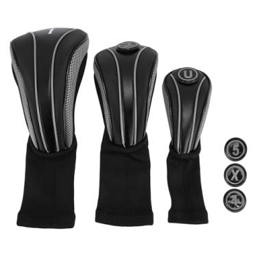 Imagem de 3pcs Golf Club Head Covers PU Leather Wood Driver Headcover Set with Spare Number Tag, Long Neck, Scratch Resistanted and Breathable Design for Woods and Drivers (Black Silver)
