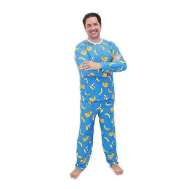 Imagem de Pijama Masculino Longo Divertido Bananas Blue - Alegria de Montar, GG